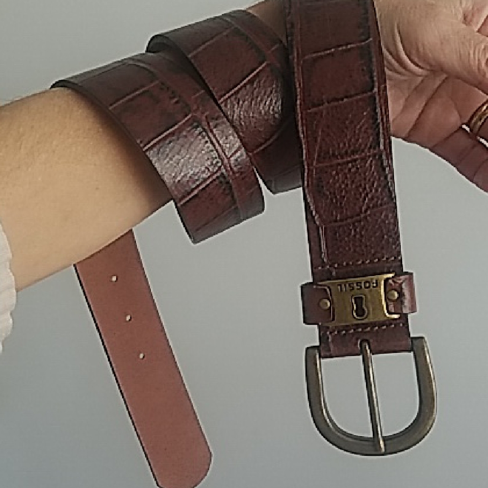 New Fossil Brown Leather Crocodile Belt
